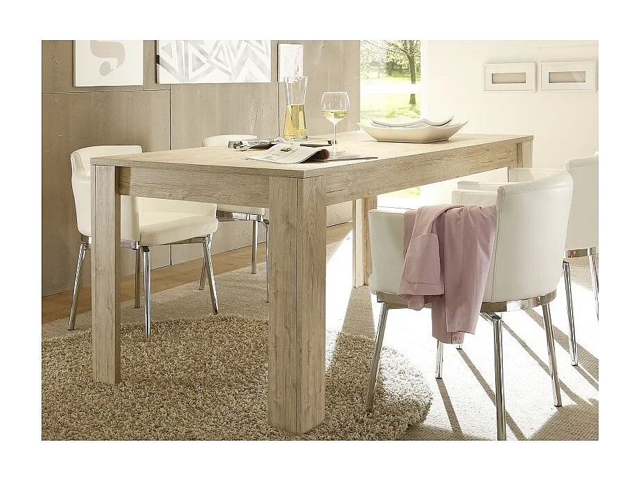 Table 137x90cm avec pieds en bois, Collection SHOW, coloris chêne clair