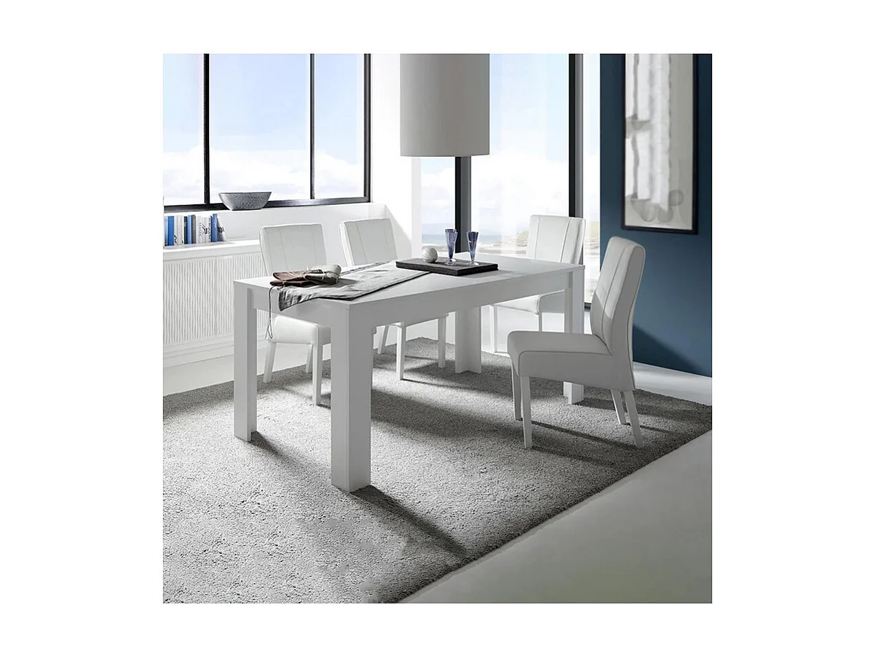 Table extensible 137x90, Collection FALL, couleur blanc laqué brillant