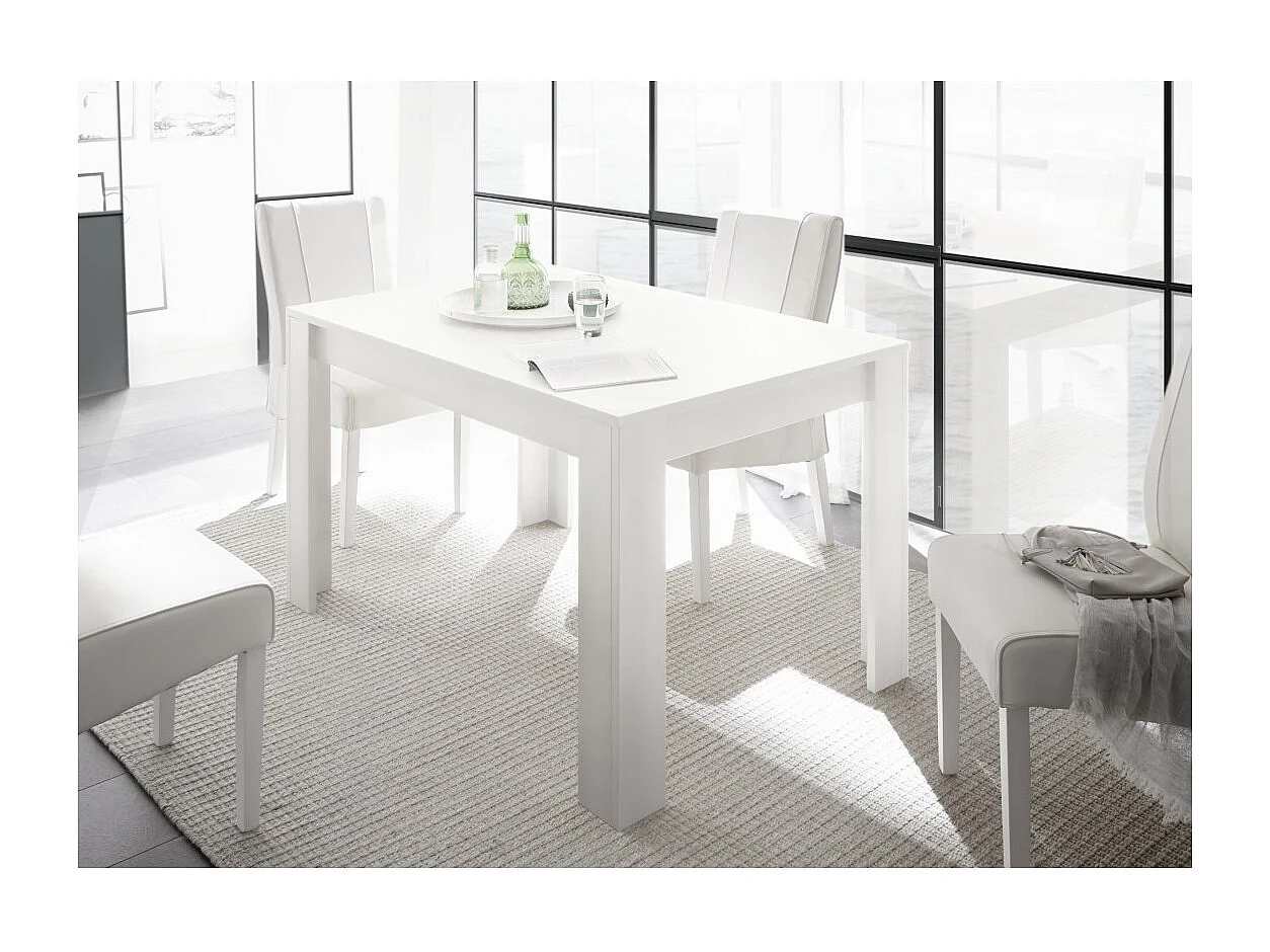 Table extensible 137x90, Collection FALL, couleur blanc laqué brillant