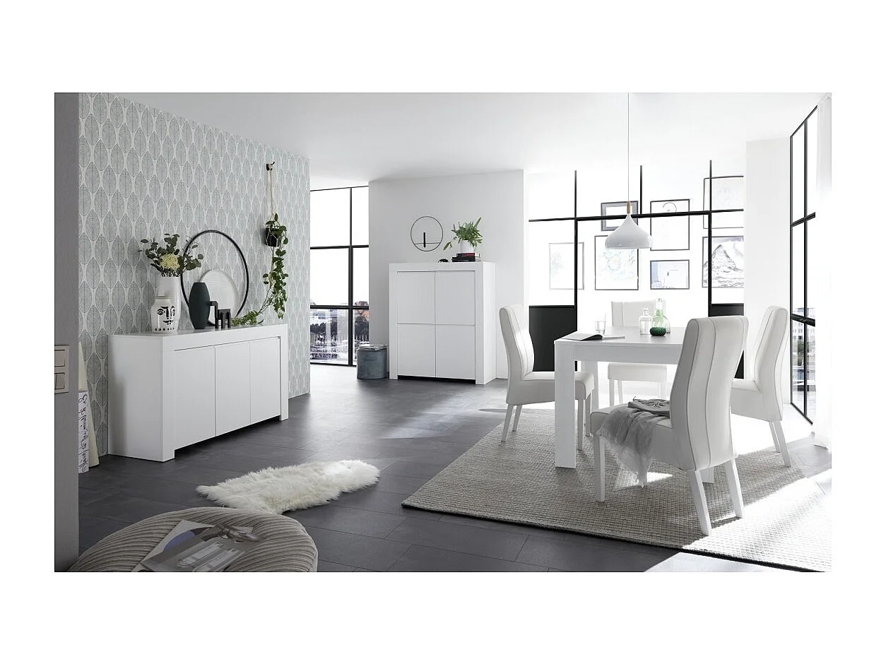 Table extensible 137x90, Collection FALL, couleur blanc laqué brillant