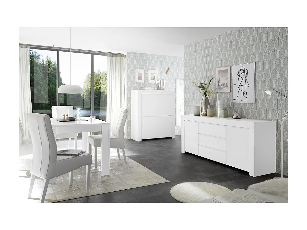 Table extensible 137x90, Collection FALL, couleur blanc laqué brillant
