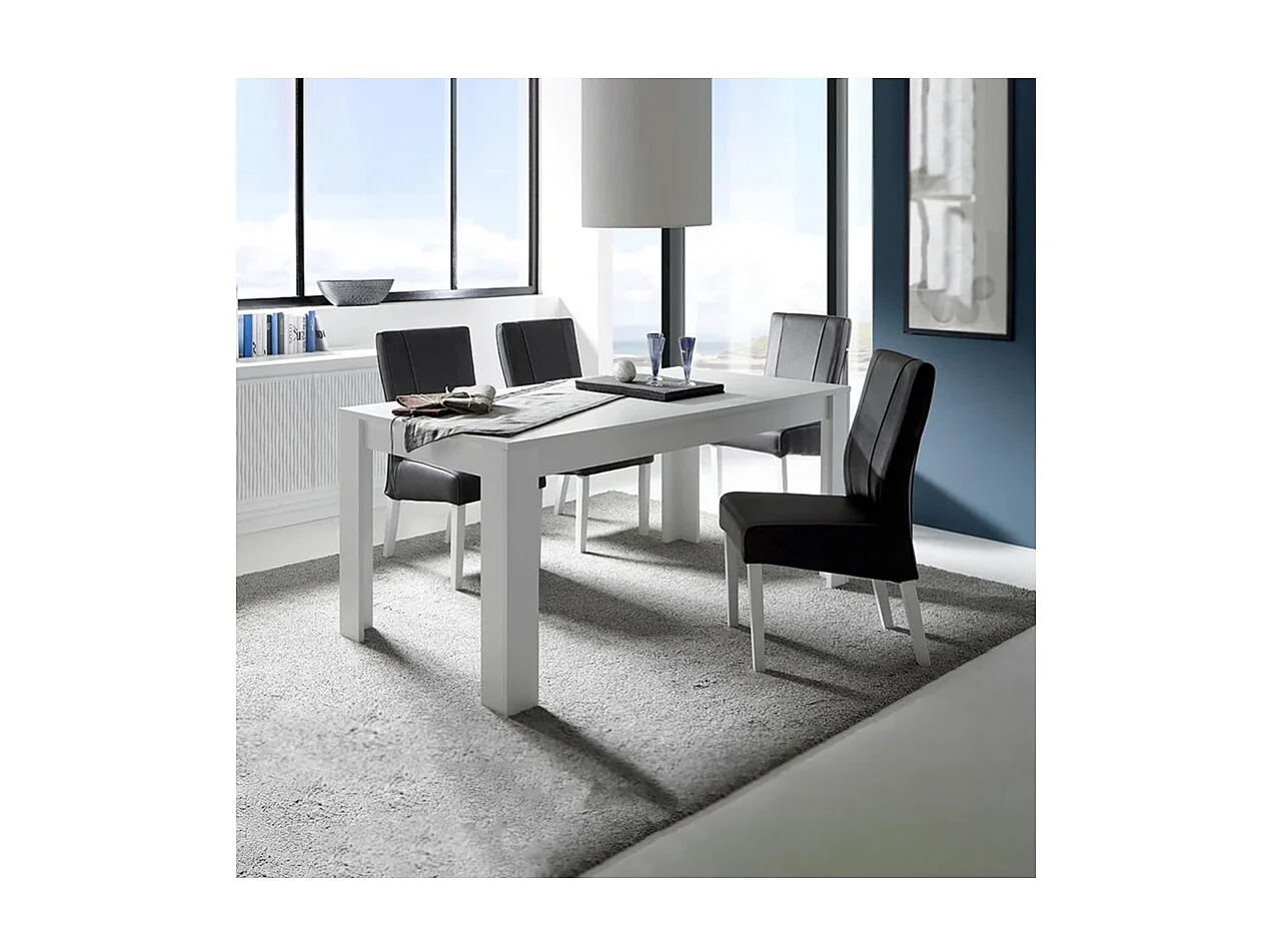 Table extensible 137x90, Collection FALL, couleur blanc laqué brillant
