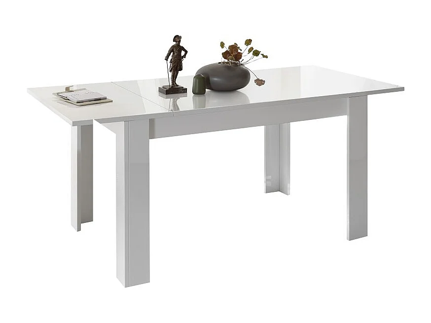 Table 137x90 avec rallonge inclus de 48cm, Collection FOLOMI, couleur blanc laqué brillant