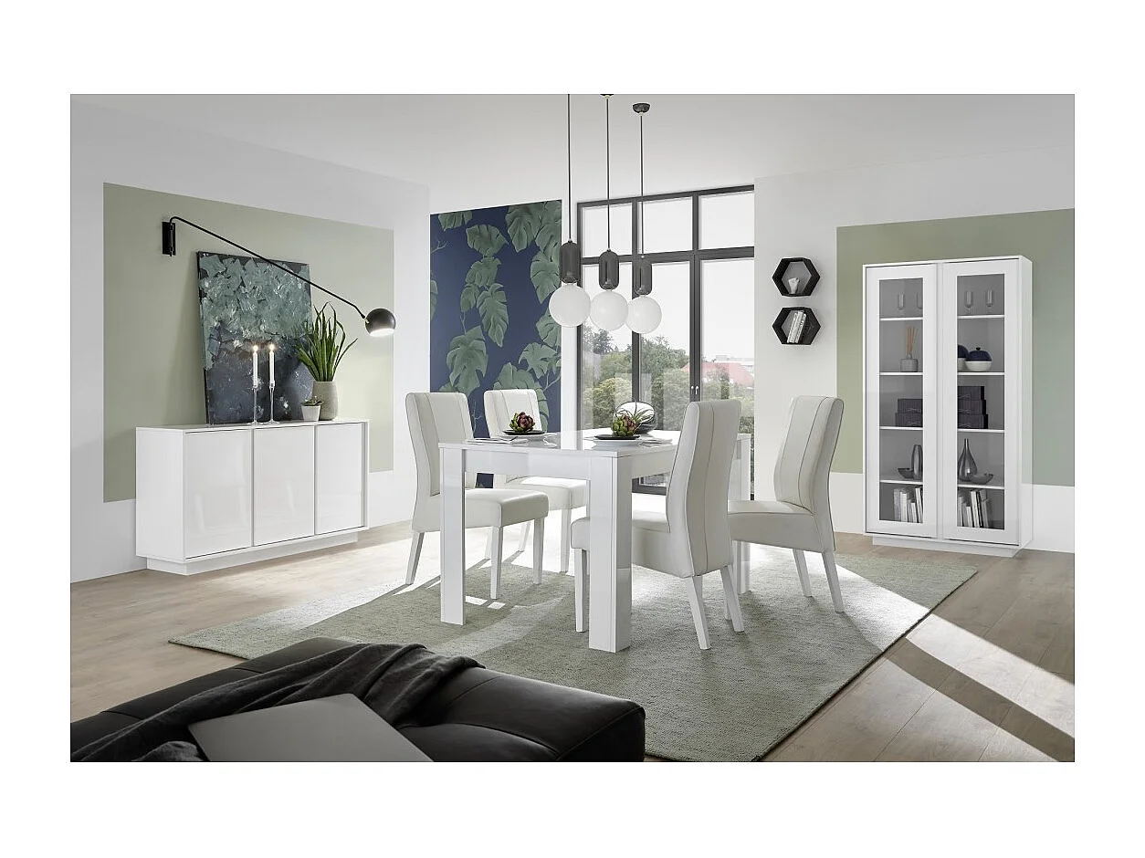 Table 137x90 avec rallonge inclus de 48cm, Collection FOLOMI, couleur blanc laqué brillant