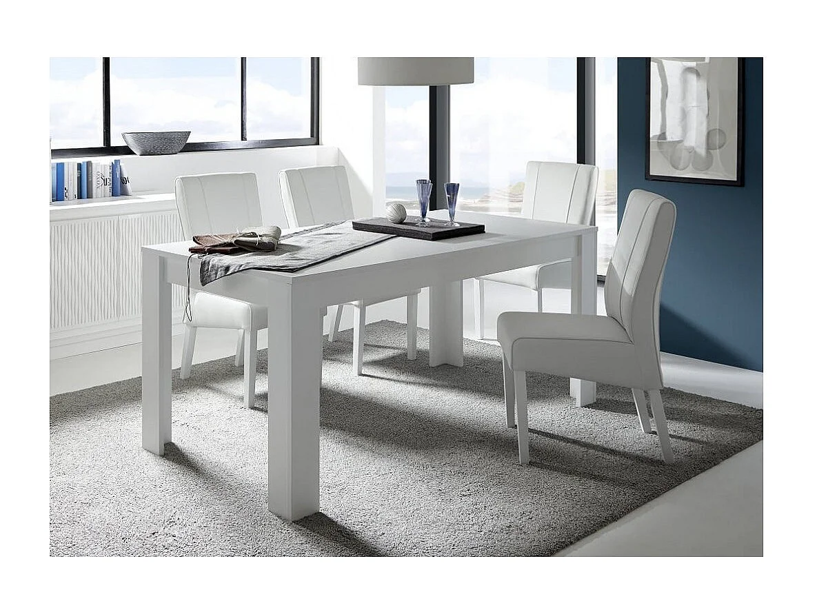 Table 180x90, Collection FALL, couleur blanc laqué mat