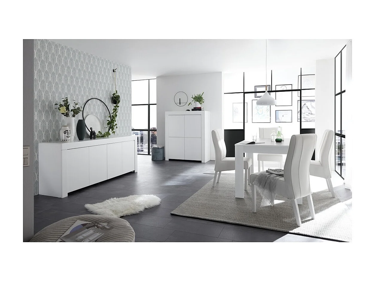 Table 180x90, Collection FALL, couleur blanc laqué mat