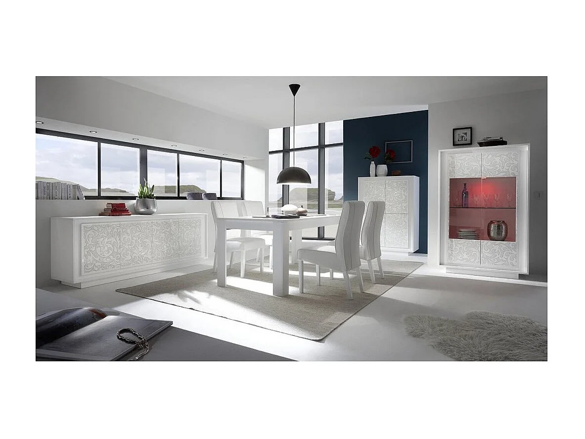 Table 180x90, Collection FALL, couleur blanc laqué mat