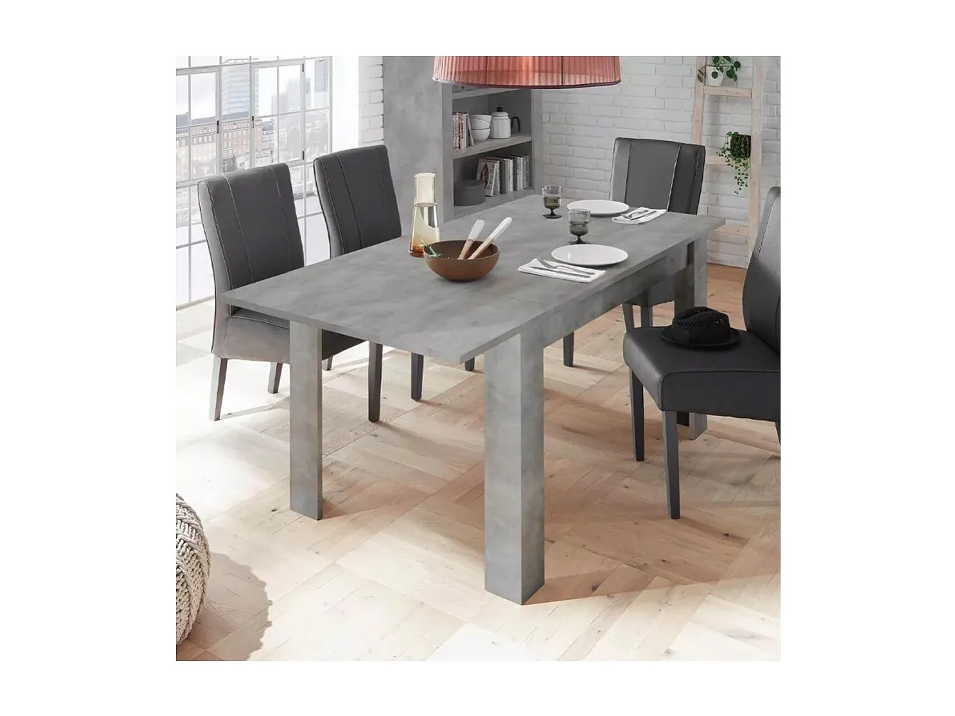 Table extensible Collection URBAN couleur béton, dimensions 137x90cm