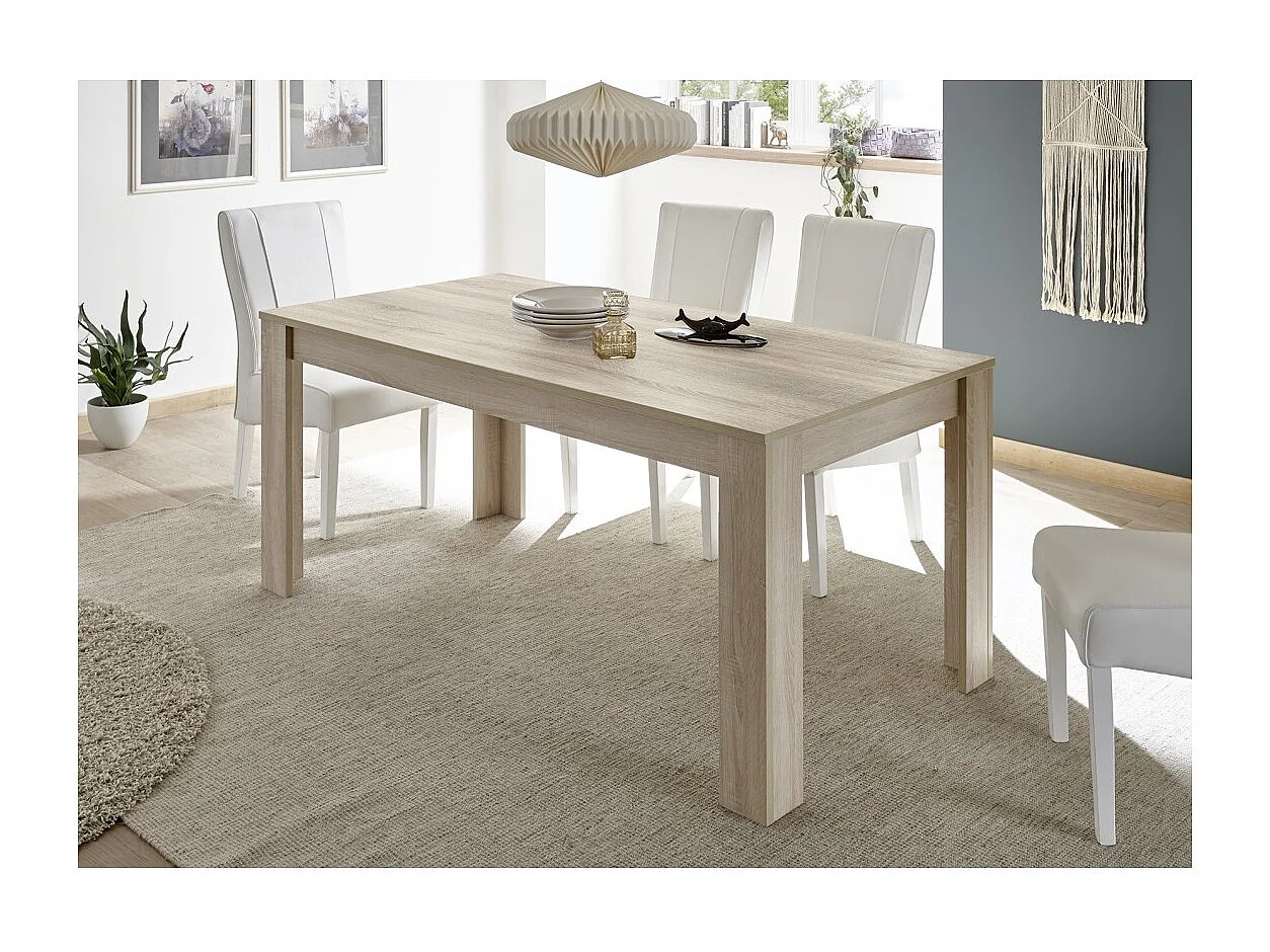 Table 180x90cm avec pieds en bois, Collection SHOW, coloris chêne sonoma