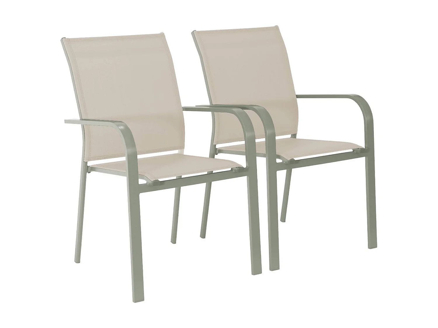 Silla de jardín apilable de aluminio y textileno, set de 2 verde kaki