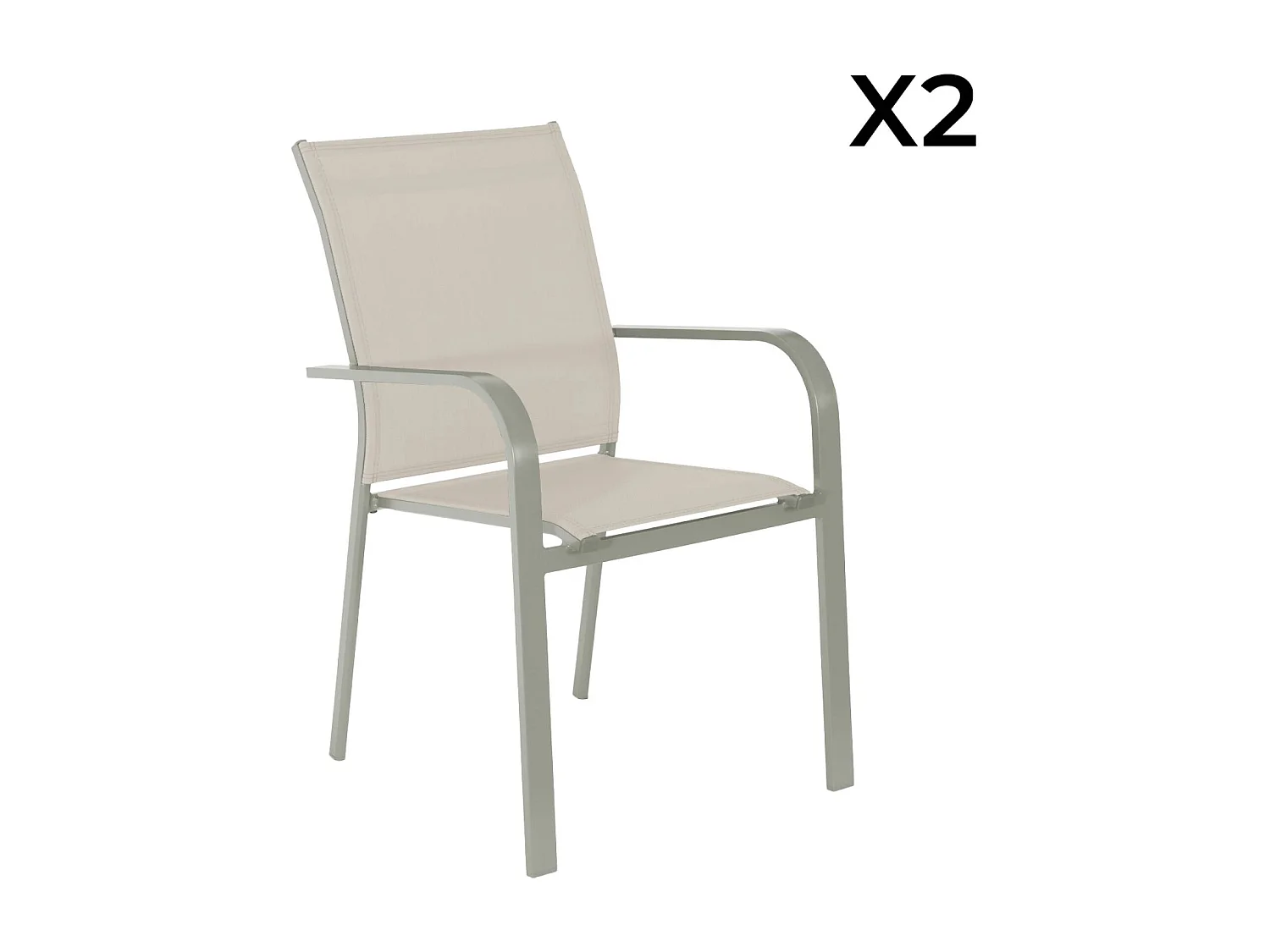 Silla de jardín apilable de aluminio y textileno, set de 2 verde kaki