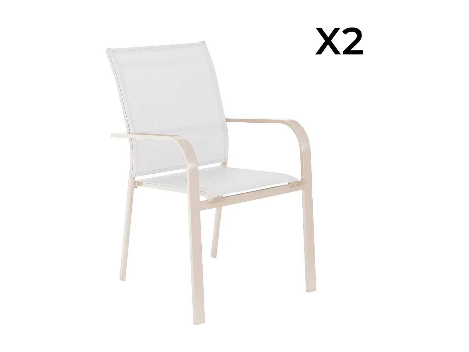 Silla de jardín apilable de aluminio y textileno, set de 2 beige
