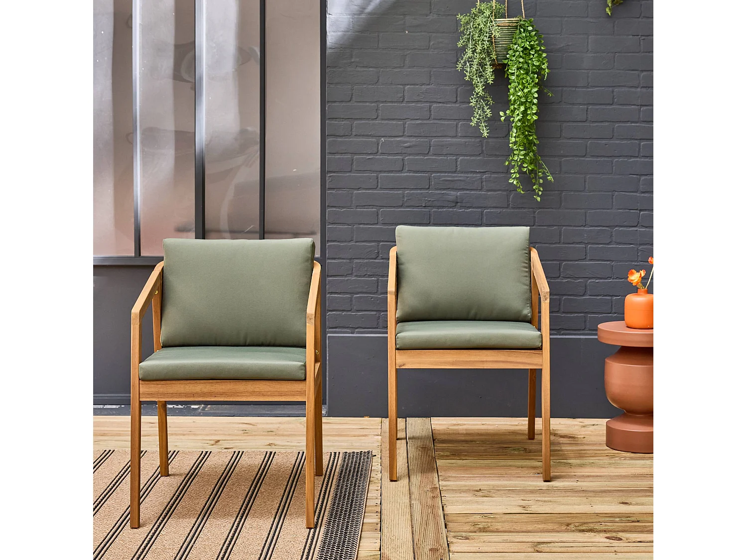 Set 2 sedie da giardino in legno di acacia, verde kaki