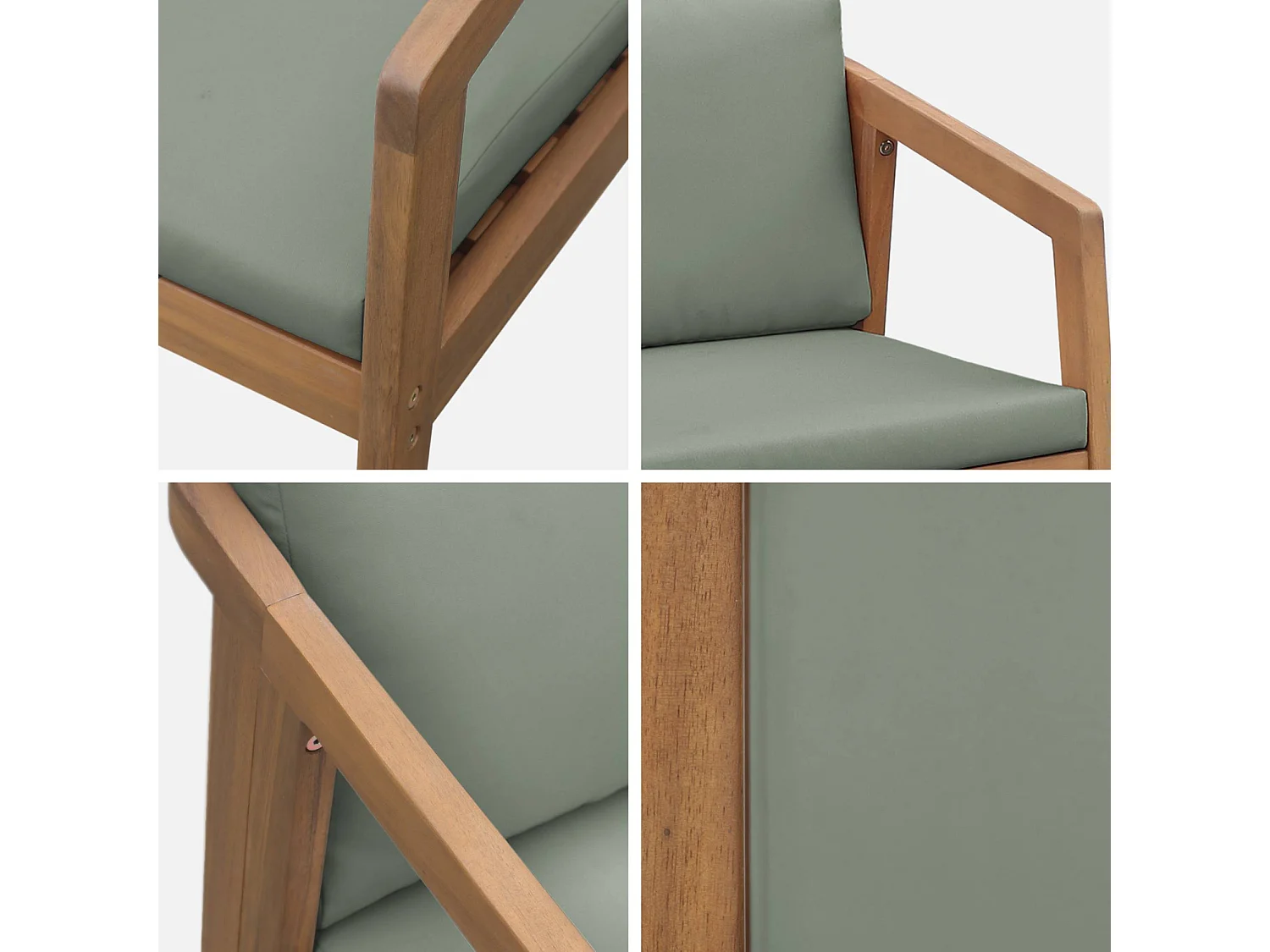 Set 2 sedie da giardino in legno di acacia, verde kaki