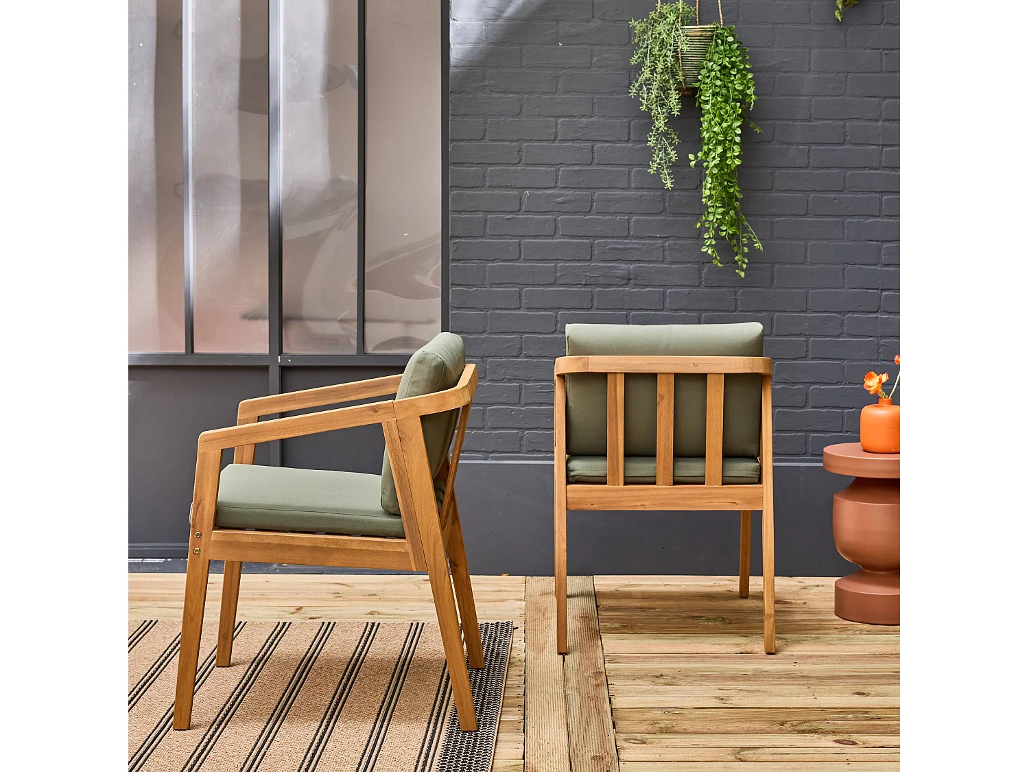 Set 2 sedie da giardino in legno di acacia, verde kaki