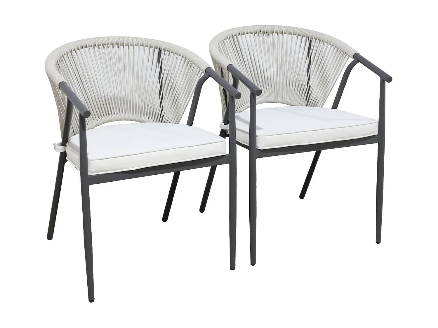 Set 2 sedie da giardino impilabili in acciaio e corde, beige