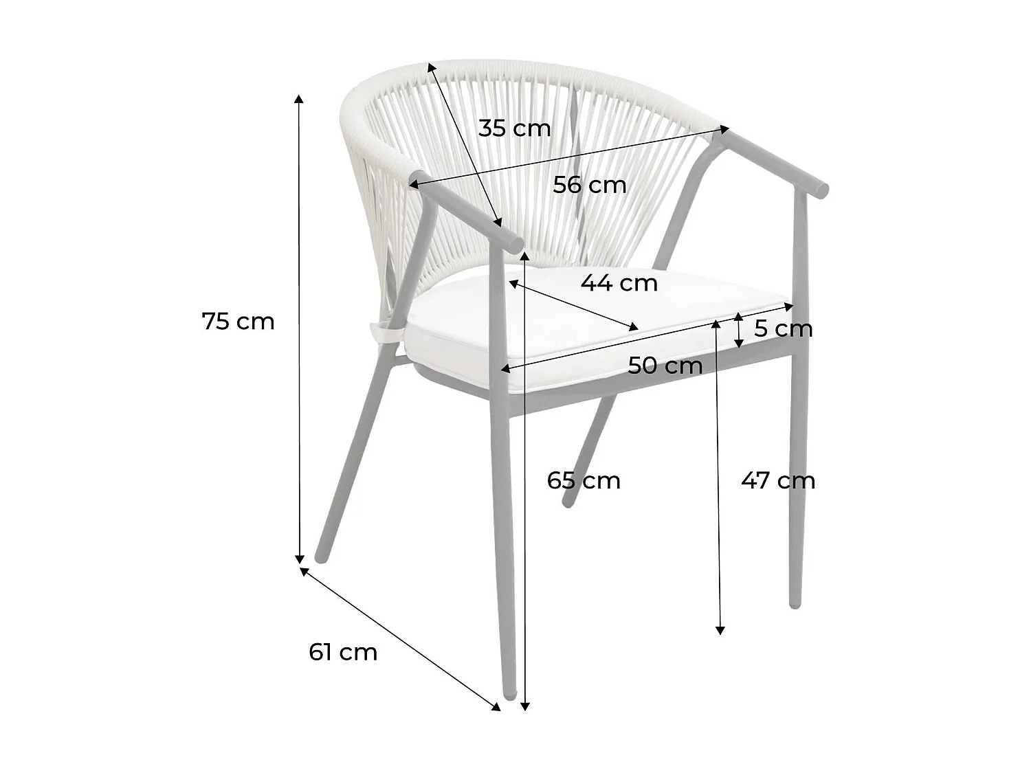 Set 2 sedie da giardino impilabili in acciaio e corde, beige