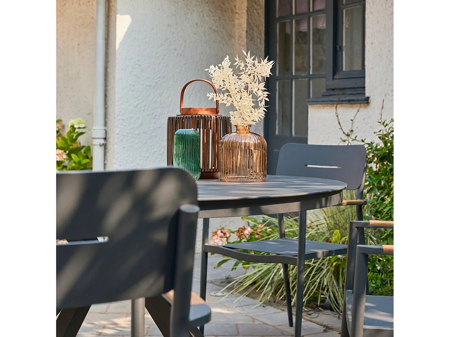 Lot de 4 fauteuils de jardin aluminium et textilène anthracite - Fira