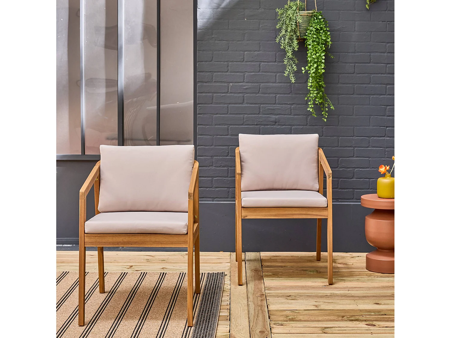 Set 2 sedie da giardino in legno di acacia, beige