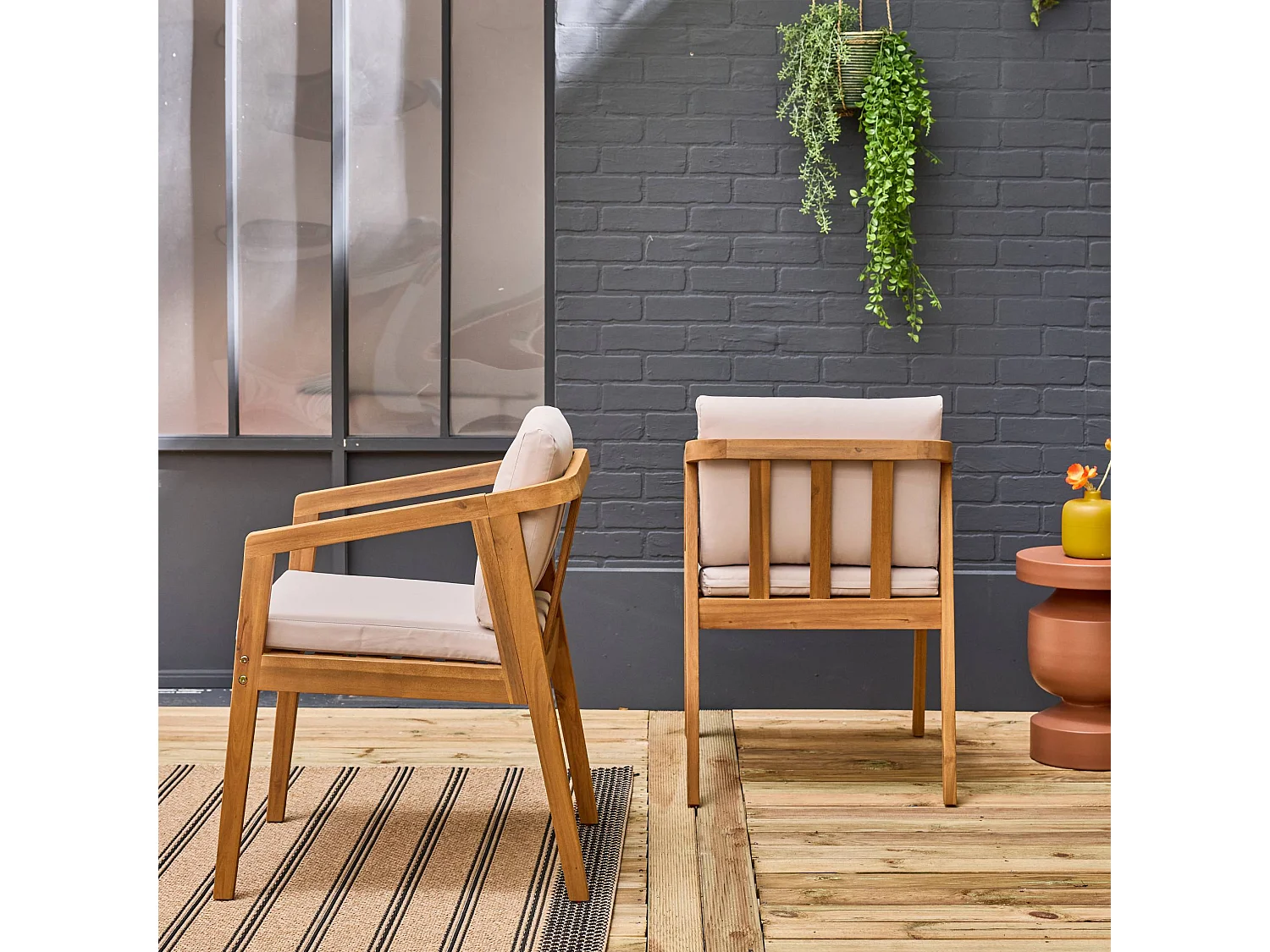 Set 2 sedie da giardino in legno di acacia, beige