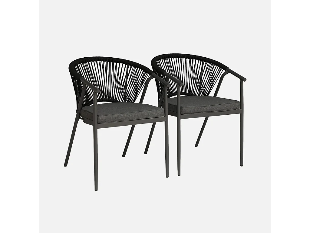 Lot de 2 fauteuils empilables acier et cordes noir - Liora
