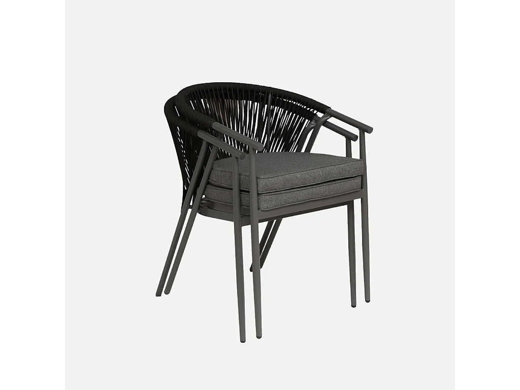 Lot de 2 fauteuils empilables acier et cordes noir - Liora