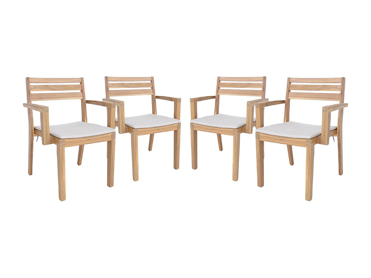 Set di 4 poltrone da giardino in legno di acacia con cuscino, beige