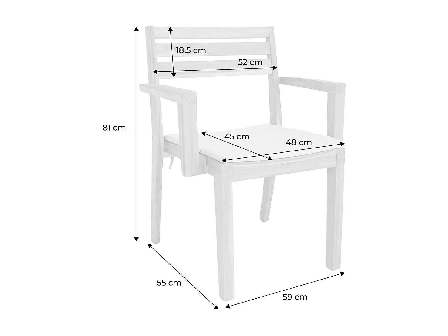 Set di 4 poltrone da giardino in legno di acacia con cuscino, beige