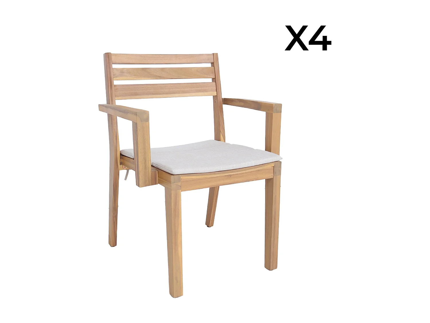 Set di 4 poltrone da giardino in legno di acacia con cuscino, beige