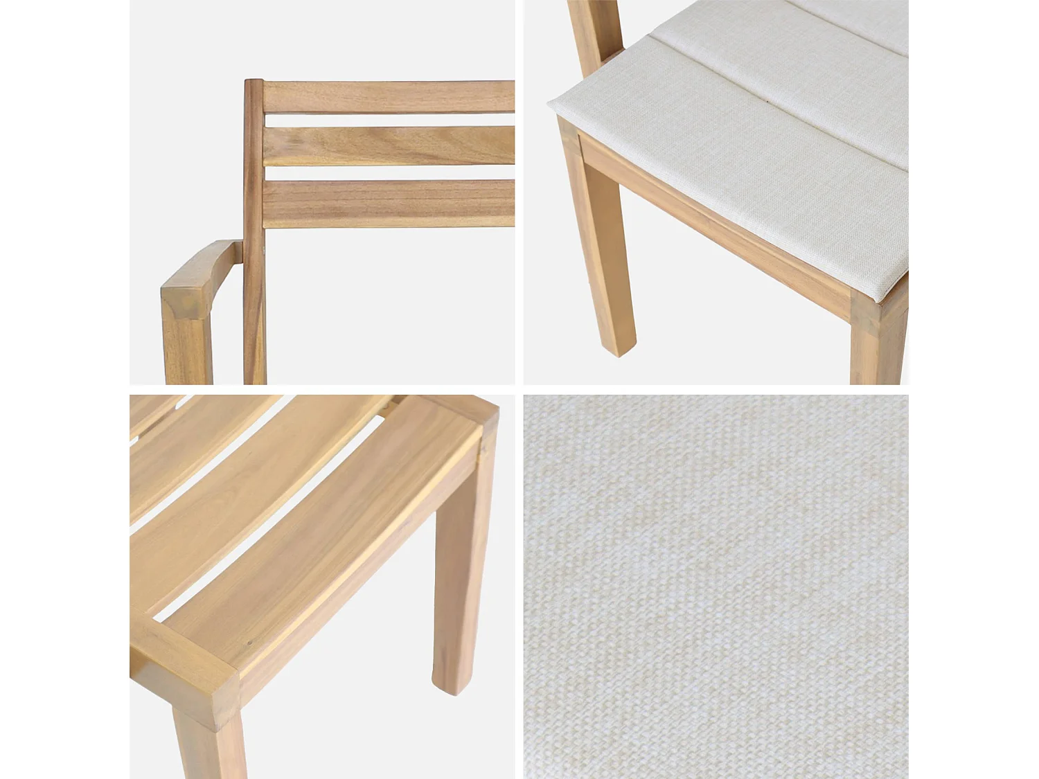 Set di 4 poltrone da giardino in legno di acacia con cuscino, beige