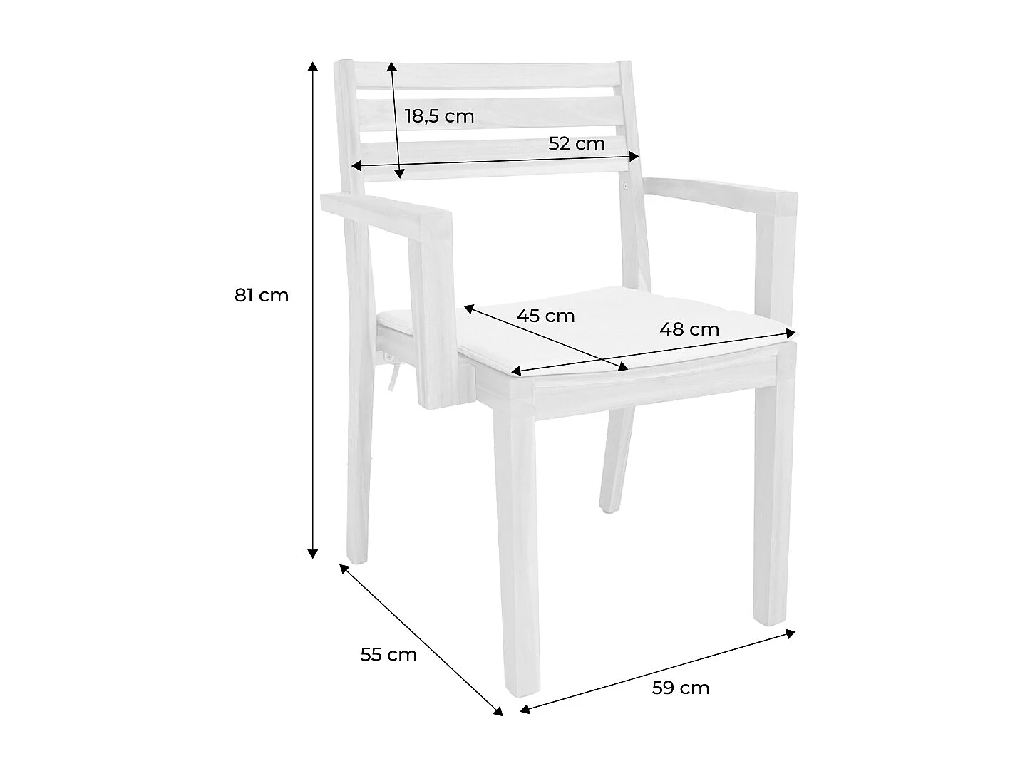 Set di 4 poltrone da giardino in legno di acacia con cuscino, beige