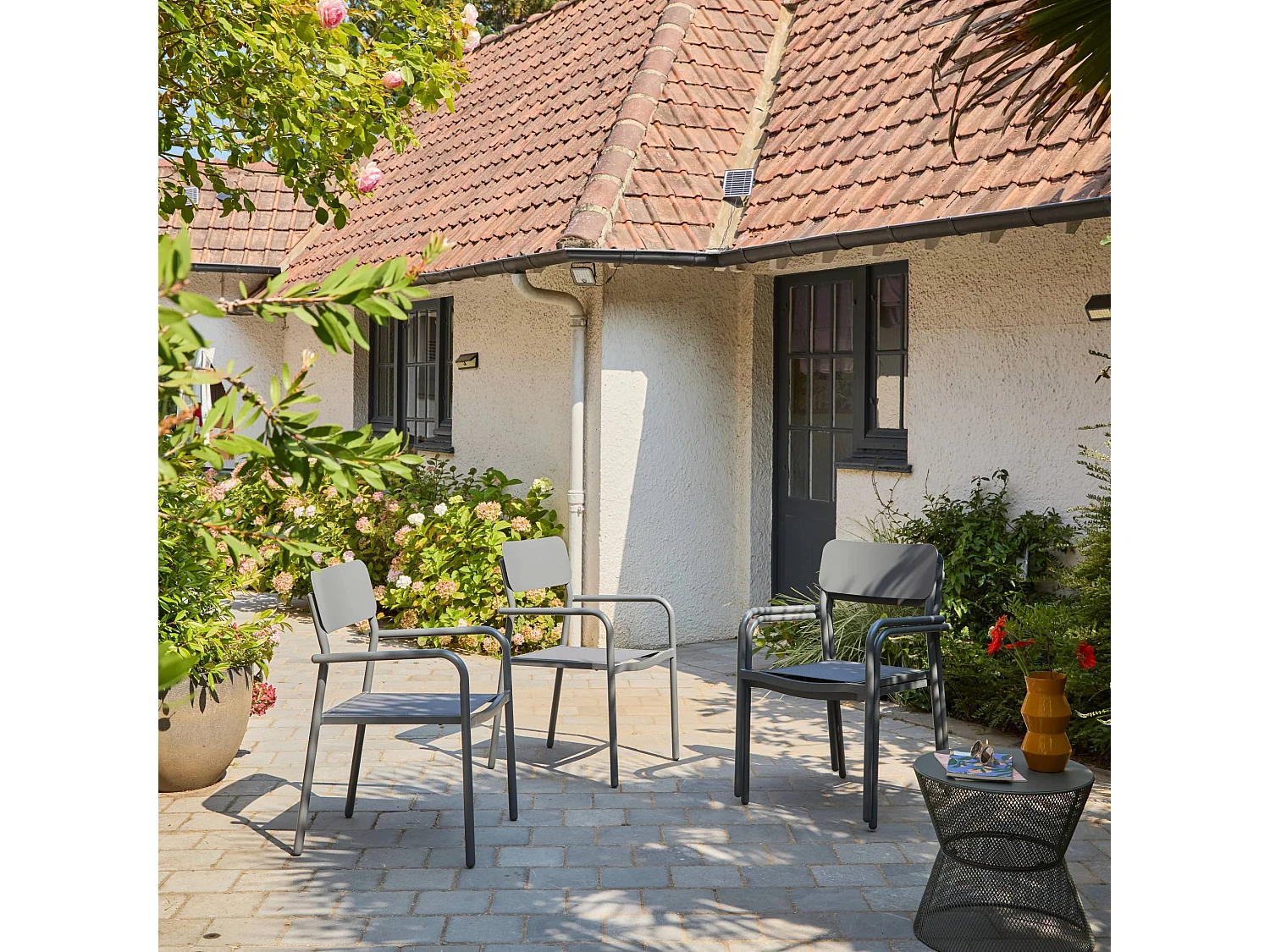 Silla de jardín apilable de aluminio, set de 4 antracita