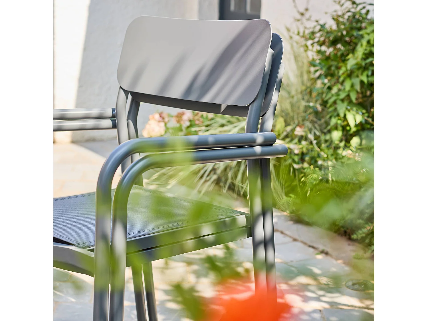 Silla de jardín apilable de aluminio, set de 4 antracita