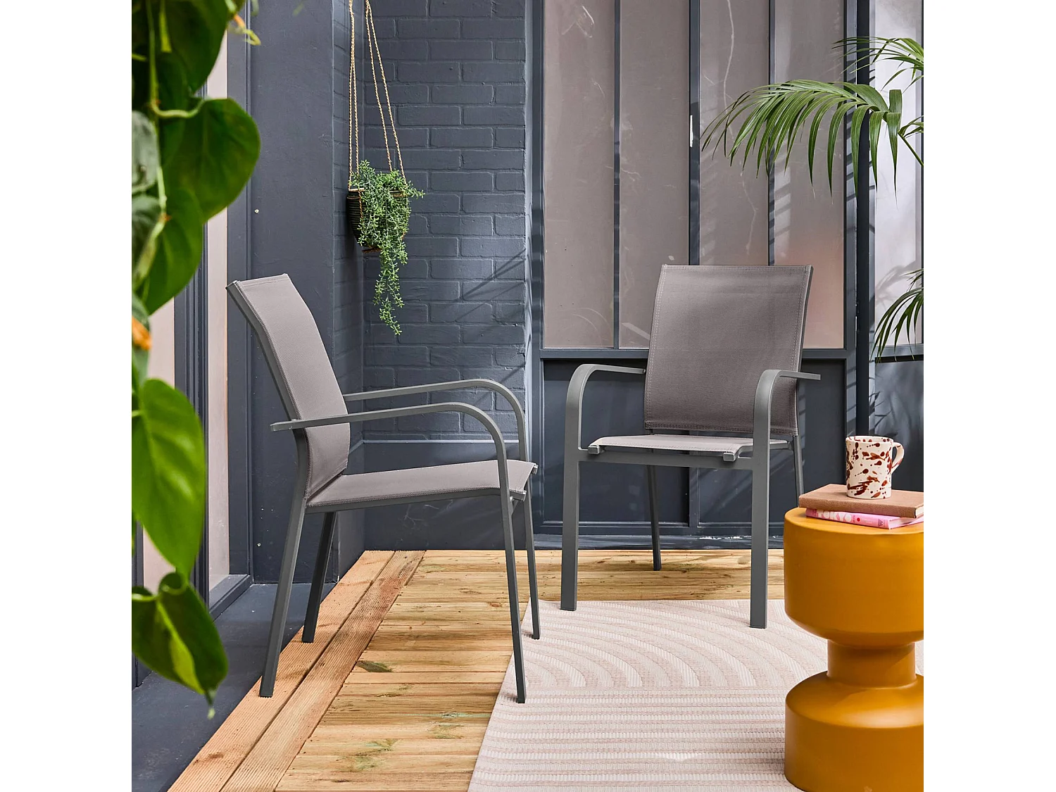 Silla de jardín apilable de aluminio y textileno, set de 2 antracita