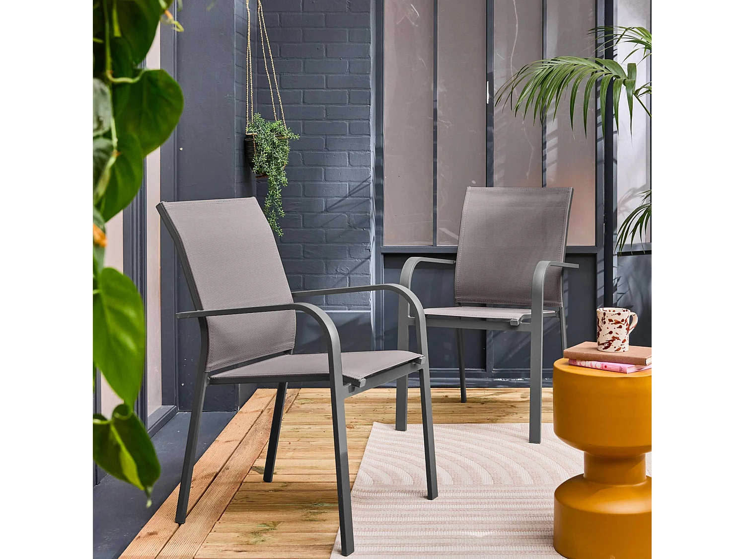 Silla de jardín apilable de aluminio y textileno, set de 2 antracita