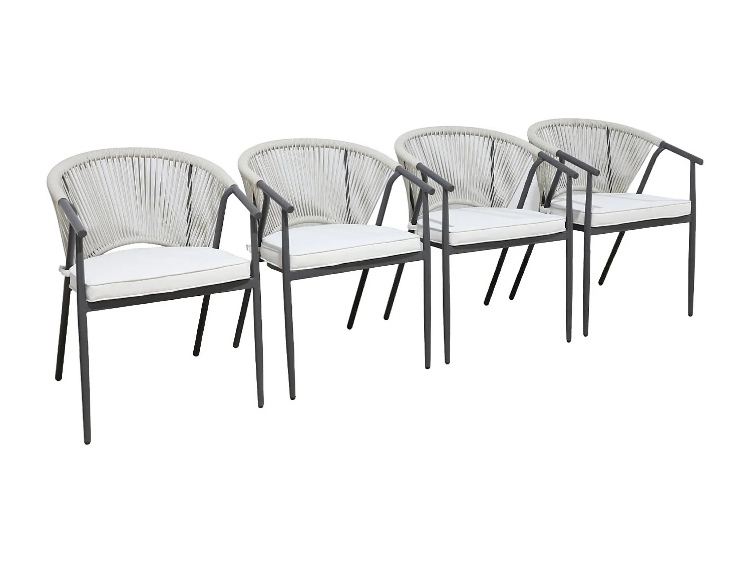 Set 4 sedie da giardino impilabili in acciaio e corde, beige