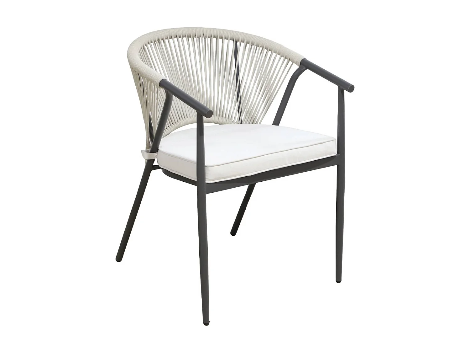 Set 4 sedie da giardino impilabili in acciaio e corde, beige