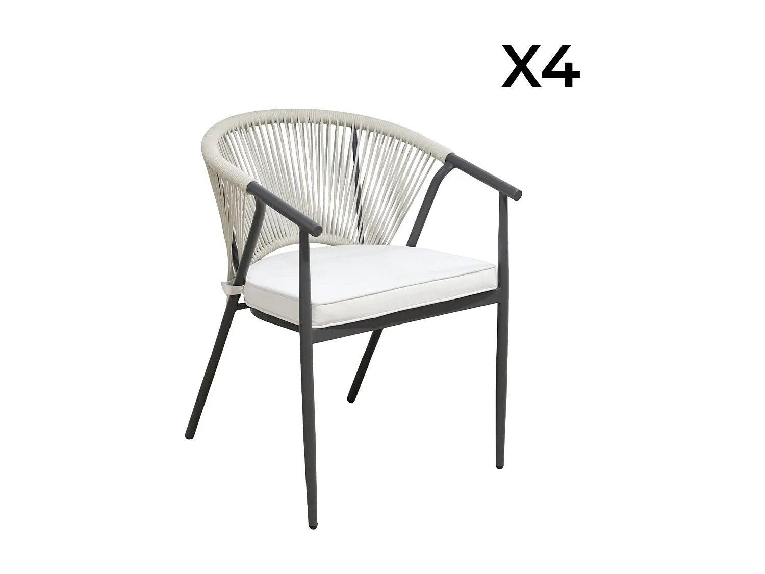 Set 4 sedie da giardino impilabili in acciaio e corde, beige