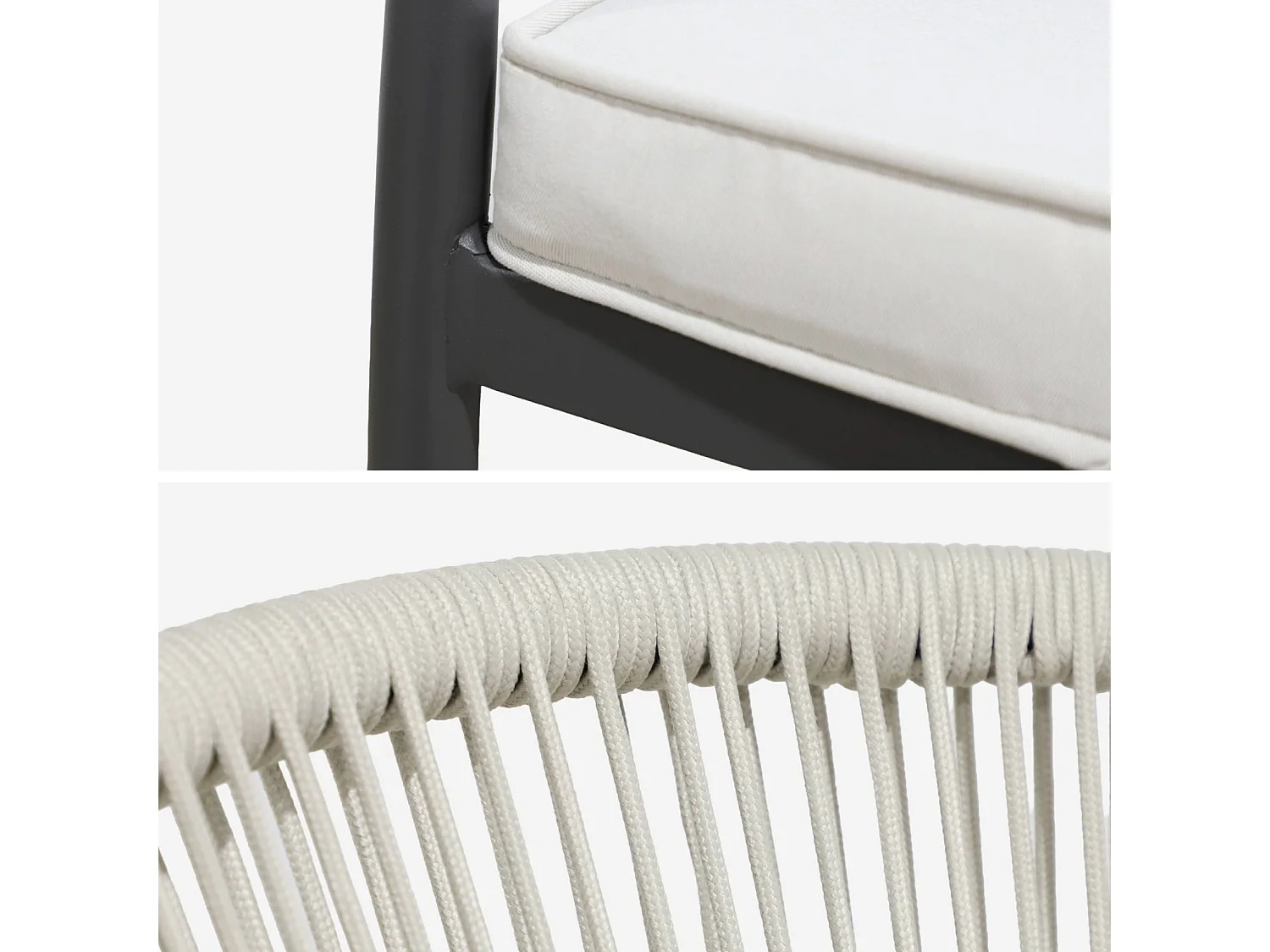 Set 4 sedie da giardino impilabili in acciaio e corde, beige