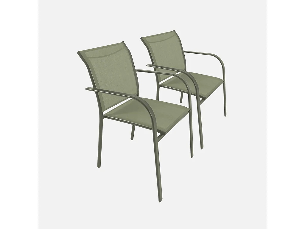 Lot de 2 fauteuils de jardin MILENA en aluminium et textilene kaki. 62 x 55 x 84 cm