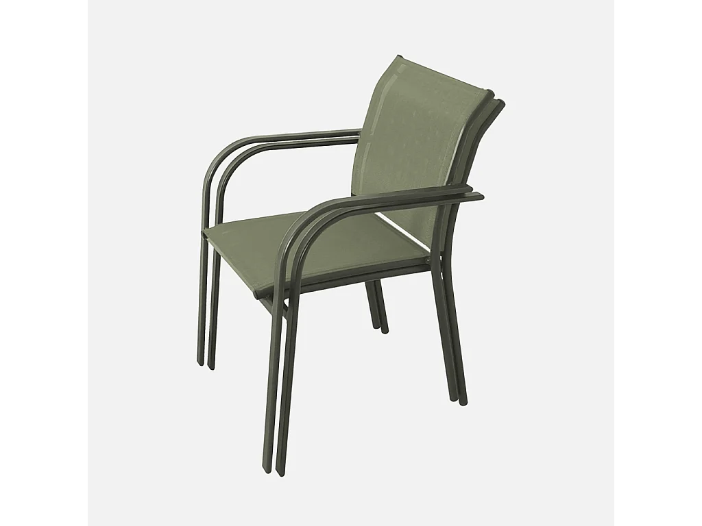 Lot de 2 fauteuils de jardin MILENA en aluminium et textilene kaki. 62 x 55 x 84 cm