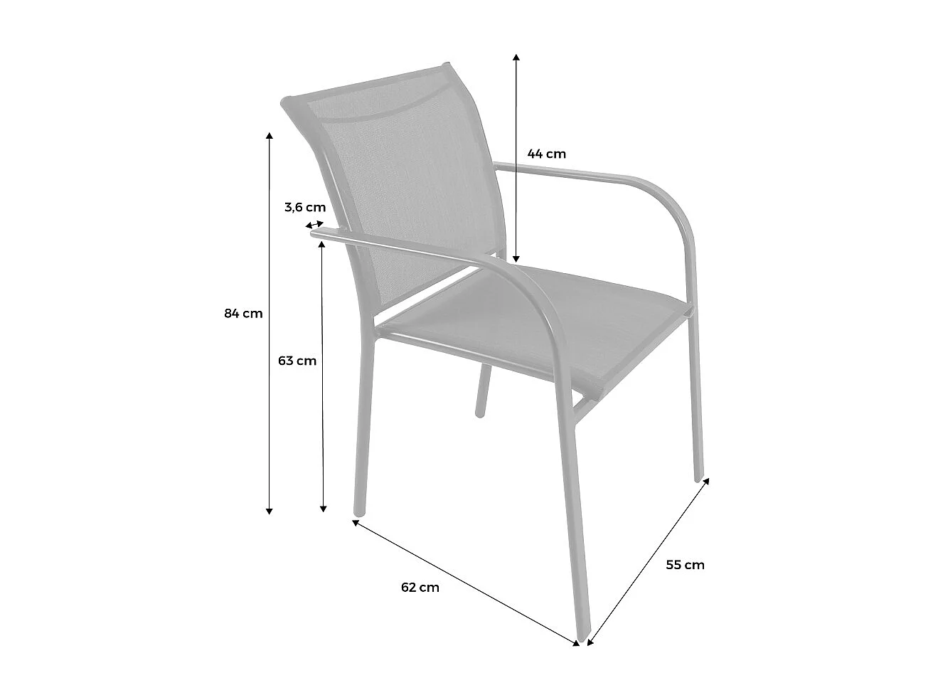 Lot de 2 fauteuils de jardin MILENA en aluminium et textilene kaki. 62 x 55 x 84 cm