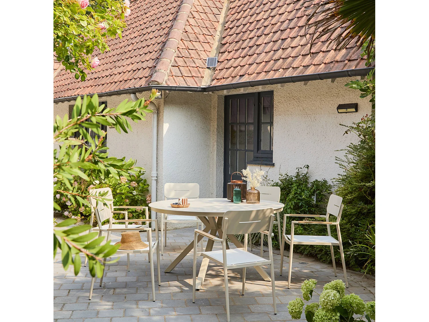 Sillón de jardín de aluminio y textileno, set de 4 beige