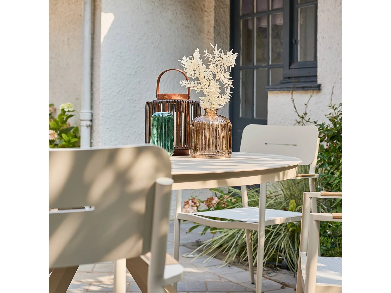 Sillón de jardín de aluminio y textileno, set de 4 beige