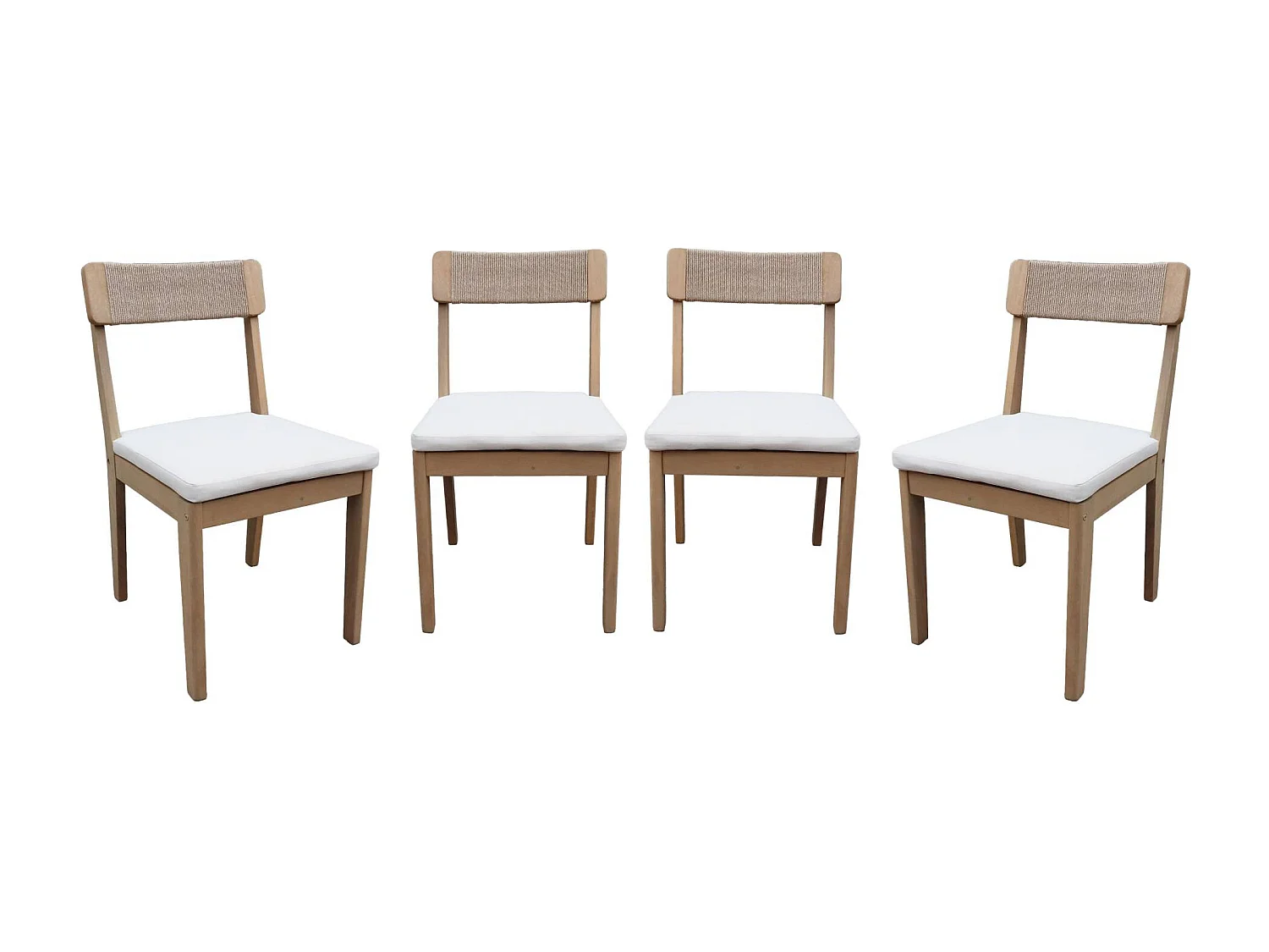 Set 4 sedie da giardino in acacia e corda, marrone naturale
