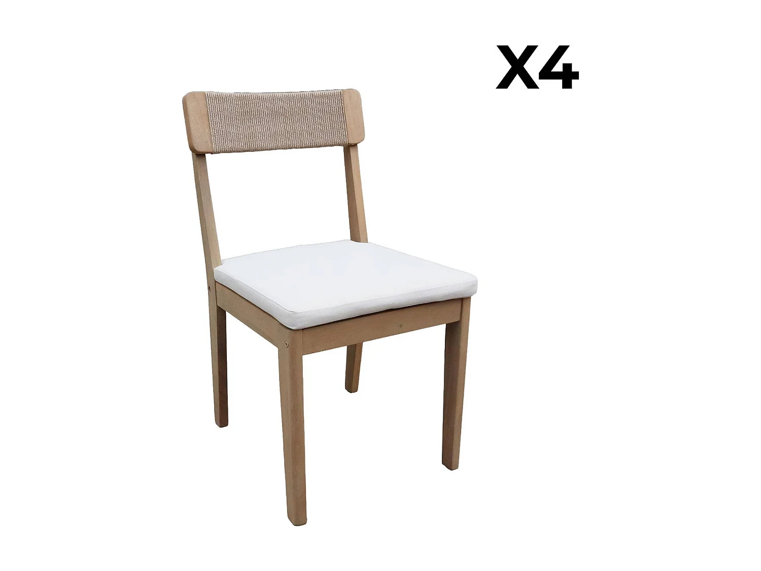 Set 4 sedie da giardino in acacia e corda, marrone naturale