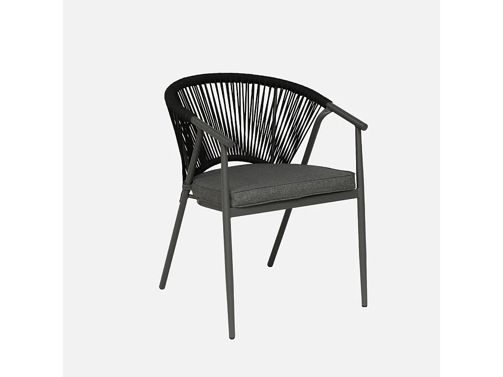 Lot de 4 fauteuils empilables acier et cordes noir - Liora