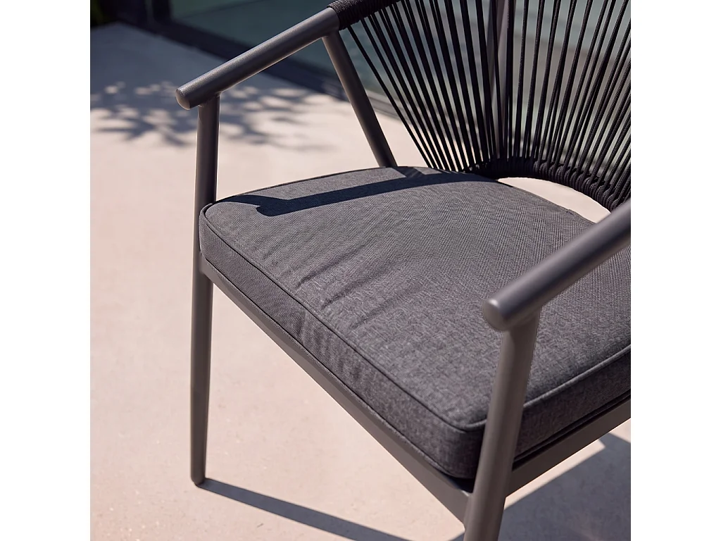 Set 4 sedie da giardino impilabili in acciaio e corde Nero - 56.5x58x77 cm