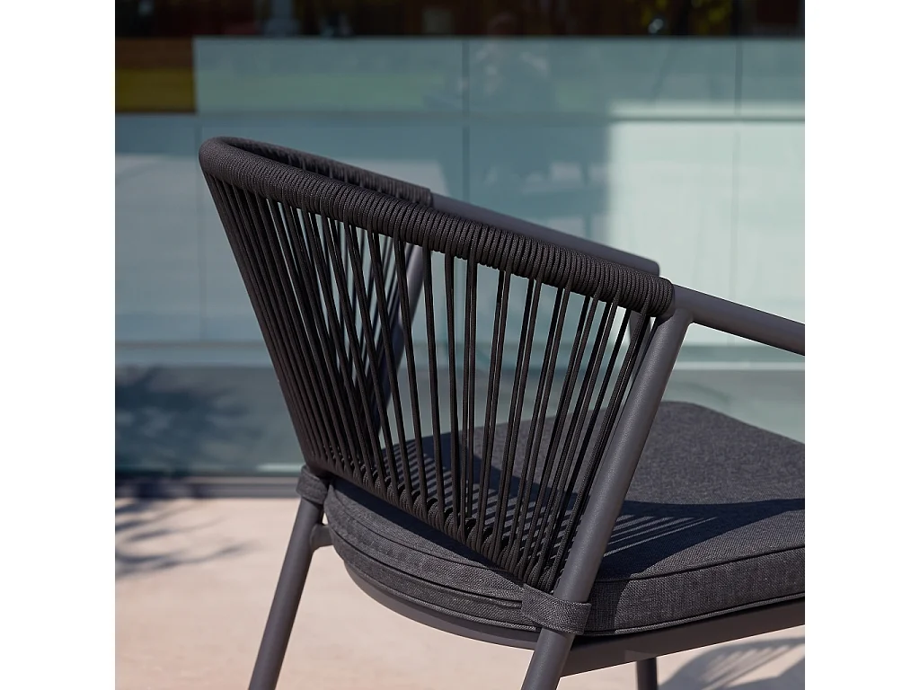 Set 4 sedie da giardino impilabili in acciaio e corde Nero - 56.5x58x77 cm