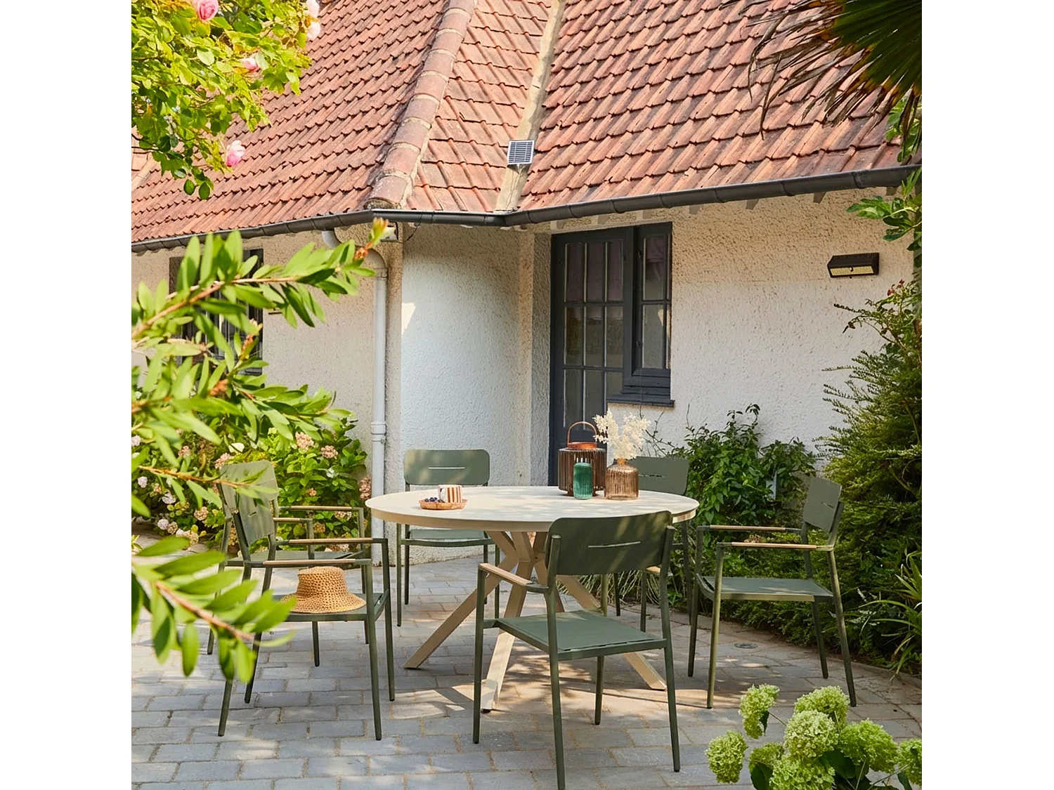 Sillón de jardín de aluminio y textileno, set de 4 verde kaki